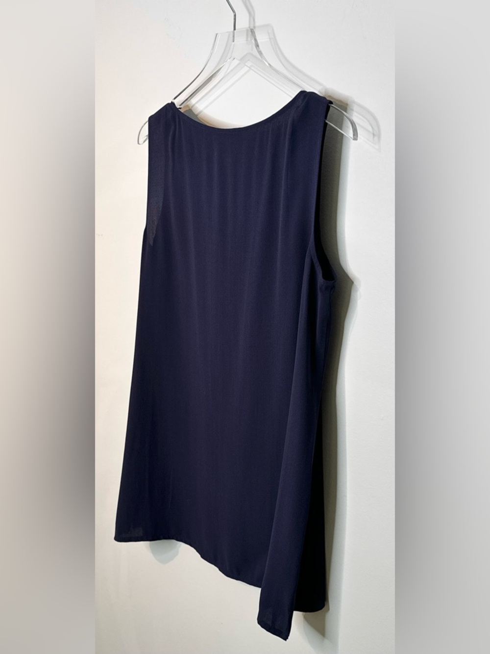 Eileen Fisher Ink Navy Blue Silk Georgette Chiffon Long Tank Top Shirt Blouse - Picture 8 of 14